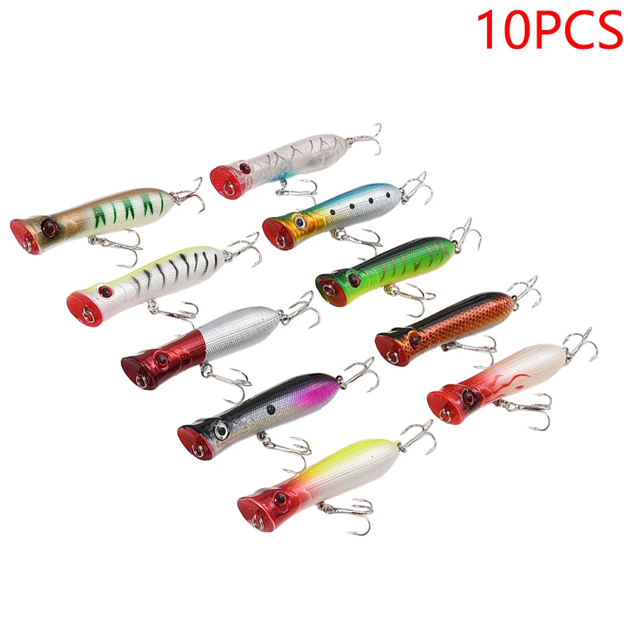 10 Uds Topwater Popper Crankbaits juego de Señuelos de Pesca Wobblers para Lucio Trolling cebos artificiales duros Kit Swimbait aparejos de pesca