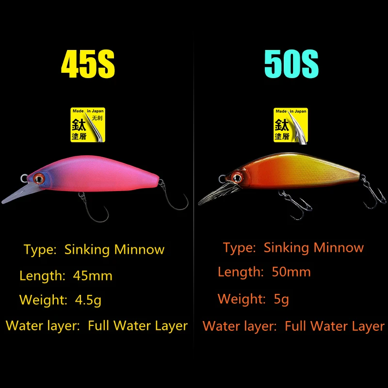 Señuelo de pesca Xige 45S/50S, señuelo de pesca de pececillo que se hunde, 4,5g/5g, capa de agua completa, Wobblers artificiales, cebo duro de lubina - imagen 3