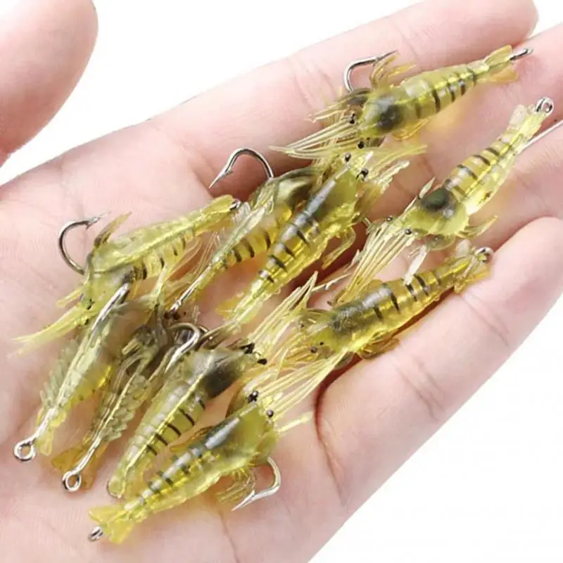 20 piezas Isca Artificial suave camarón señuelo gusano para cebo de pesca 1,3g/4cm gancho afilado Crankbait señuelos silicona Shone cebo de gambas