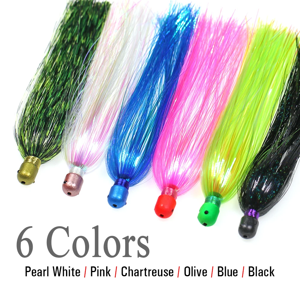 ICERIO-señuelo de pesca de cola de Mylar Flash Teaser, cebo de cabeza de bala intermitente, falda Fluke, aparejos de señuelo de curricán, 3 uds. - imagen 3