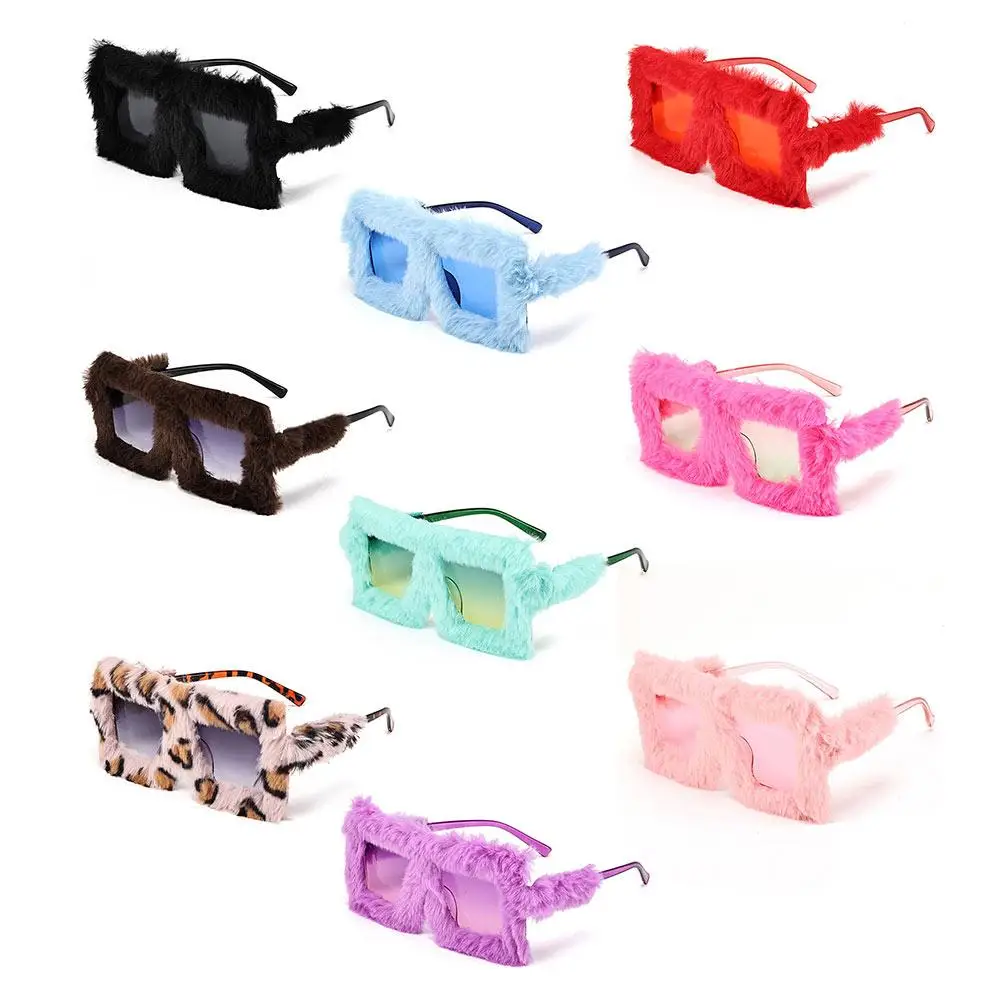 Y2K Gafas de sol de gran tamaño para mujer, suaves y esponjosas, para fiesta, Navidad, Halloween, Cosplay, montura cuadrada, estilo gafas de sol de invierno - imagen 4