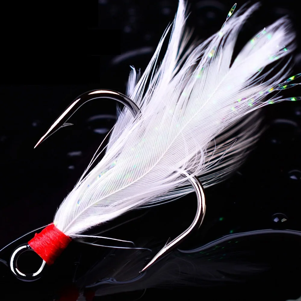 Anzuelo de pluma con púa, anzuelo de tres anclas para pesca salvaje, agua dulce y Marina, Universal, 20 unids/lote por caja - imagen 4