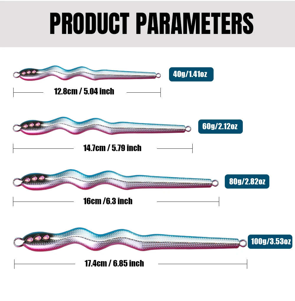 Explore la amplia gama de señuelos de pesca con diferentes tamaños y pesos para un rendimiento óptimo