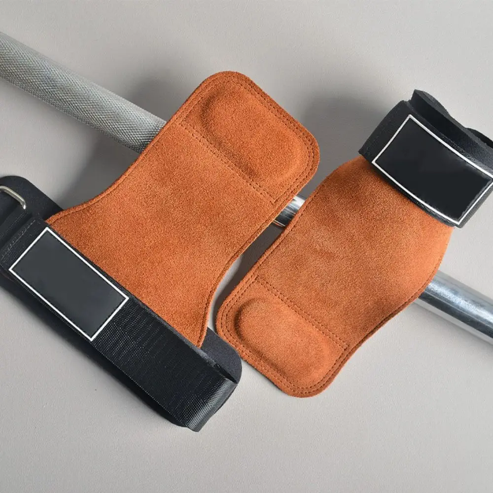 Guantes de gimnasio de piel de vaca para levantamiento, guantes de levantamiento de pesas antideslizantes de doble cuero, pulsera de protección de palma, cinturón de peso muerto - imagen 5