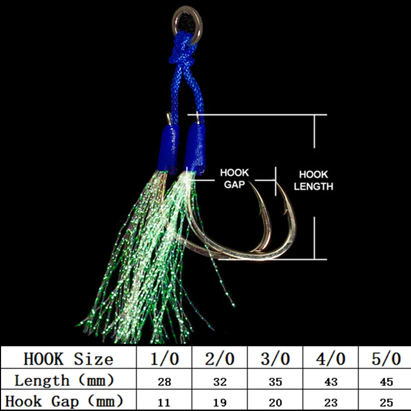 Anzuelos de doble asistencia para pesca de Jigging lento, pluma de pesca, señuelo de fundición de plantilla lenta, anzuelo de púas de pesca en el mar, 2 pares/lote - imagen 2