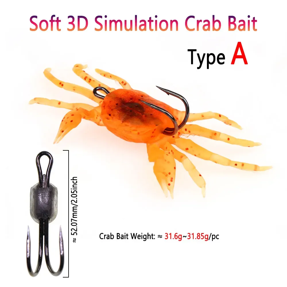 Bimoo 3PCS Soft 3D Simulation Crab Bait Artificial Soft Bait Crab Lure Bass Wrasse Cod Redfish Sea Fishing Duple Hook Tackle - imagen 3