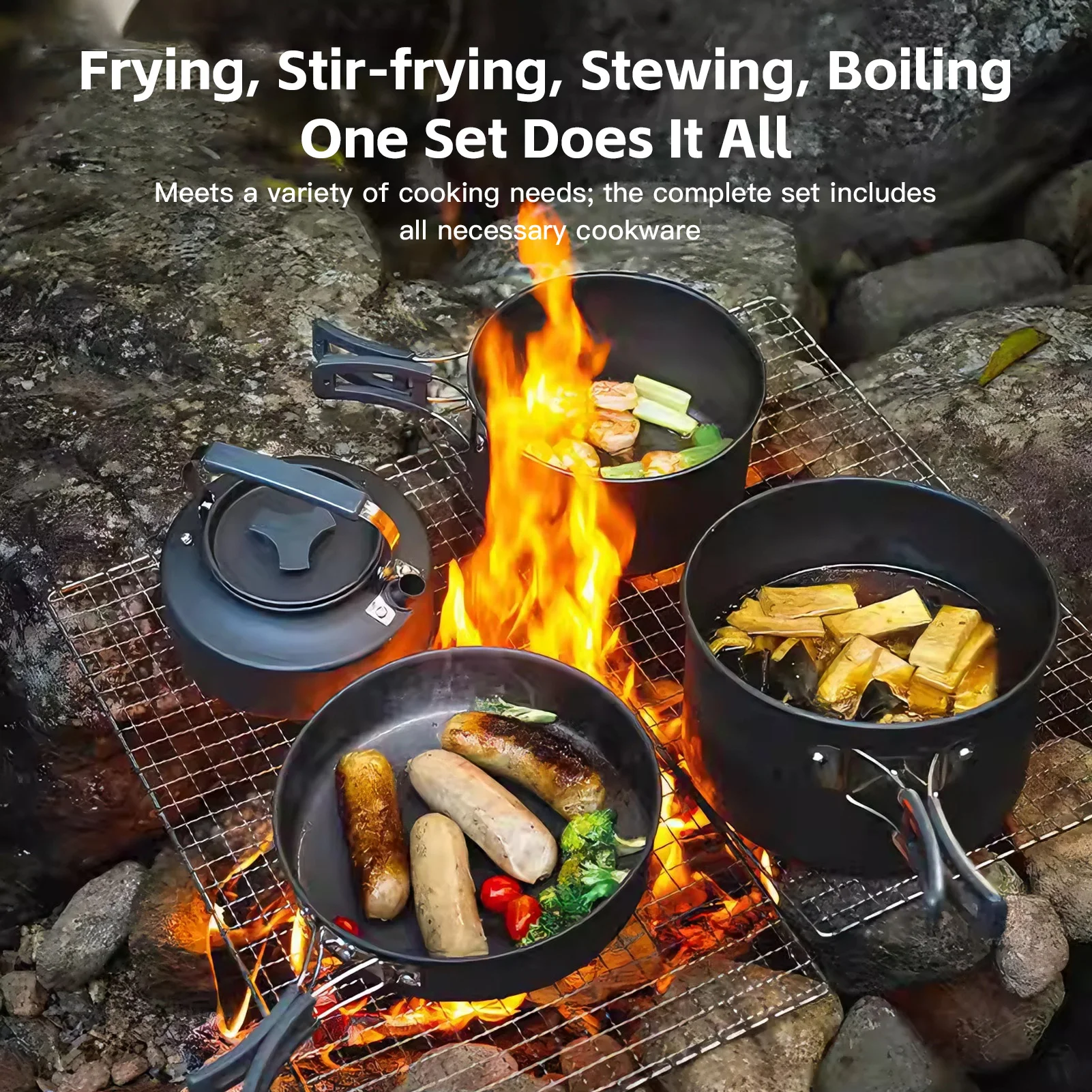 Juego cocina plegable acampar – Ollas sartenes resistentes al calor - imagen 3
