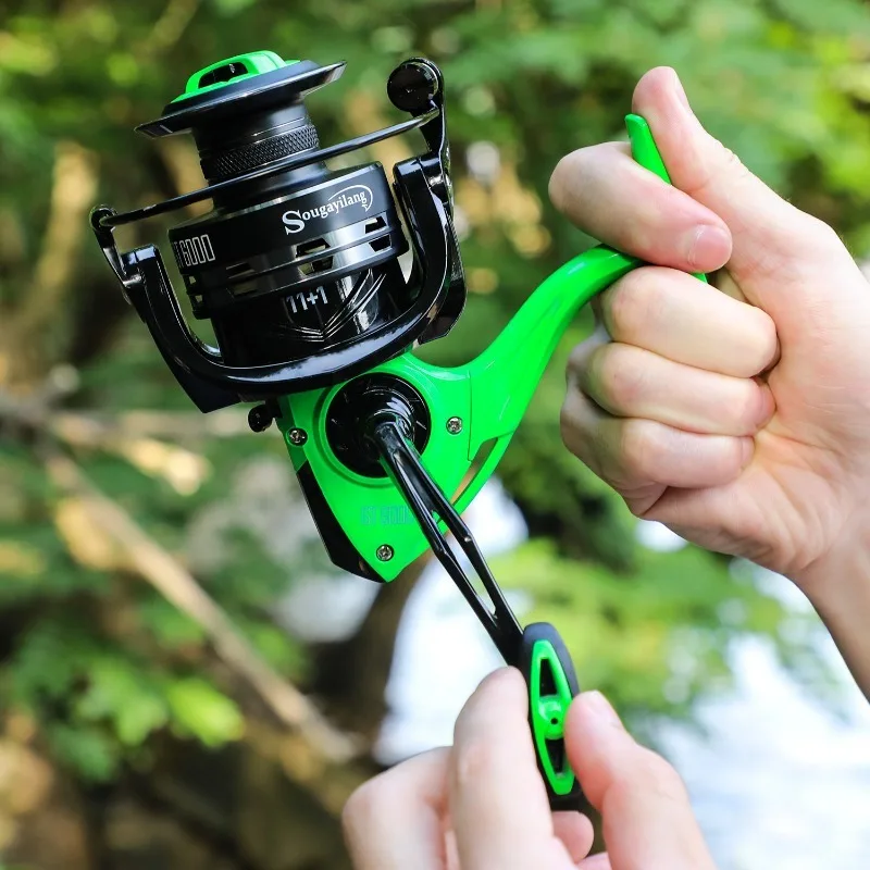 Sougayilang-carrete de pesca giratorio 1000: 1, bobina de aluminio de arrastre máximo de 15kg, herramientas de pesca de carpa para agua salada y agua dulce, 6000-5,2 - imagen 5