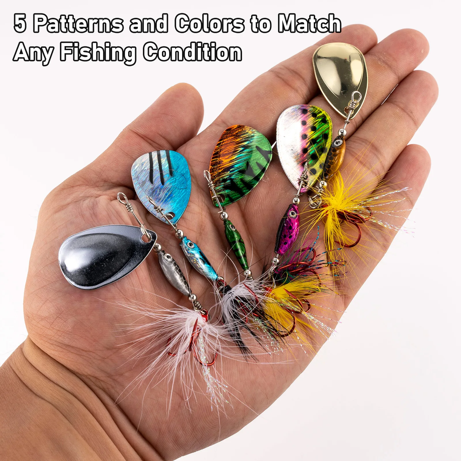 Señuelo de pesca de 5 uds., cuchara giratoria de Metal, cola de gallo, Spinnerbait, señuelo giratorio para trucha, hoja Colorado, Spinner en línea, tipo tipo de pez, lubina - imagen 4