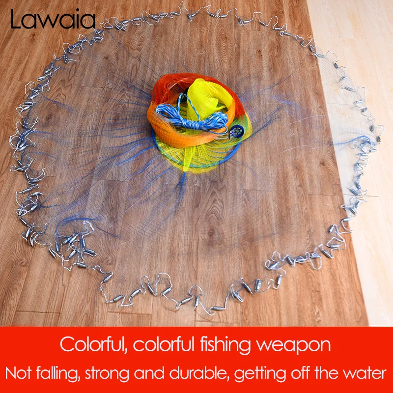 Lawaia Red de Pesca para Lanzar a Mano, Red de Aterrizaje, Red de Pesca, Malla Pequeña Fundida, Fácil de Lanzar, Moda de Pescado, Multicolor