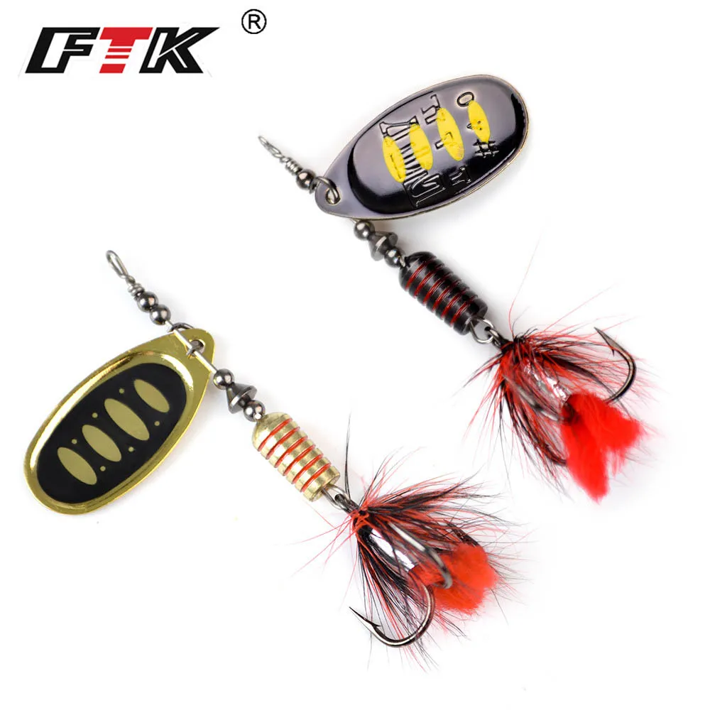FTK-señuelo giratorio de Metal para pesca, cebo duro con anzuelos triples de plumas, 13 colores, 7,5g, 12g, 17,5g, 1 piezas - imagen 4