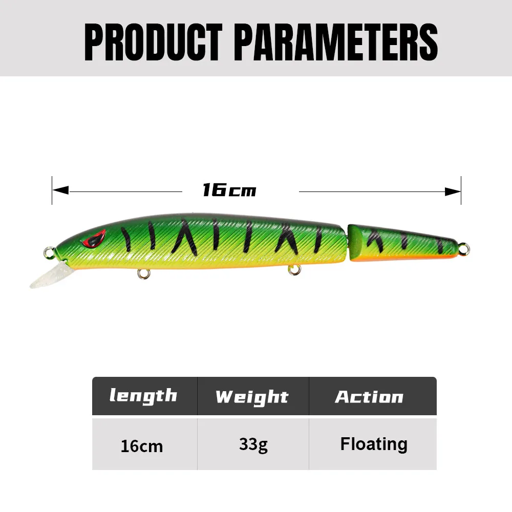 Señuelo de pesca articulado de 16cm y 33g, cebo duro segmentado flotante para pececillo con acción realista para lubina, trucha, Lucio, aparejos de agua salada - imagen 2