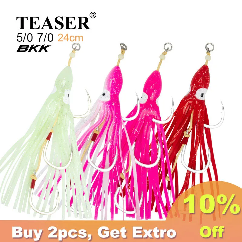 HK034 anzuelo de Jigging, pesca de pulpo, señuelo suave, plantilla de curricán, anzuelo de banda aparejo de calamar, atún, Wahoo, pez vela, cebo de cola de pelo - imagen 5