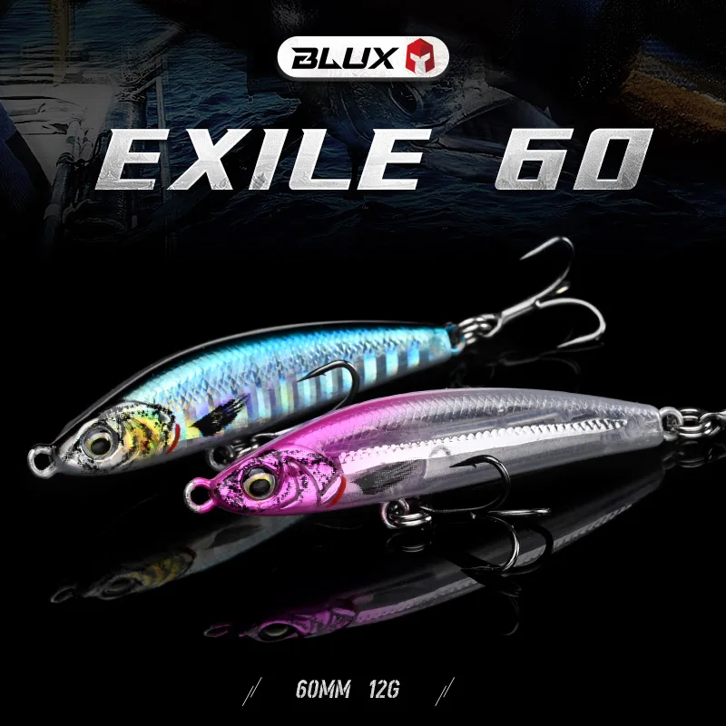 BLUX EXILE-señuelo de pesca con lápiz de gravedad que se hunde, palo pesado, 60MM, 12G, pececillo sin labios de agua salada, Wobbler, cebo de plástico duro