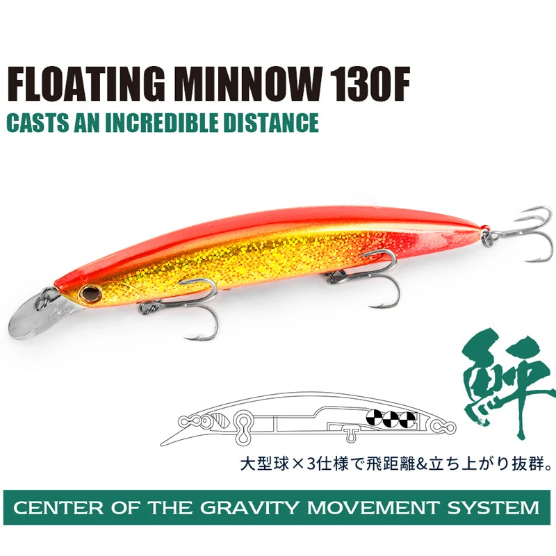 Señuelo de pesca flotante, Wobbler Minnow duro de fundición ultralarga 130F, 130mm, 23g, para lubina, agua salada, profundidad de 0,8-1,5 m - imagen 4