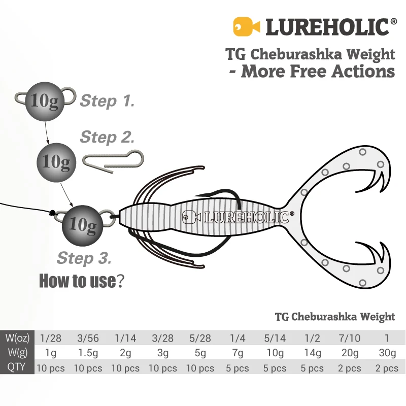 LUREHOLIC tungsteno Cheburashka peso 1g ~ 30g 1/28OZ ~ 1OZ enlace rápido pesca de lubina cebo de gusano suave señuelo accesorios de pesca - imagen 4