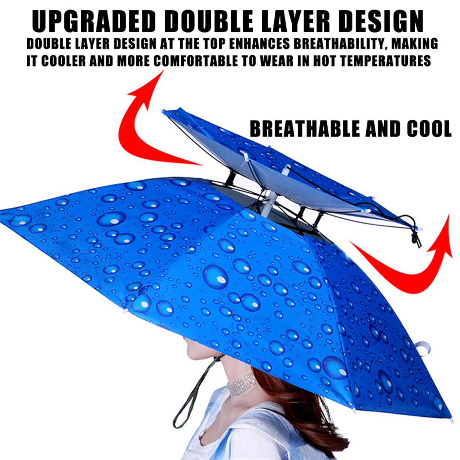 Paraguas de lluvia, sombrero plegable, parasol impermeable, gorro de pesca, sombreros para la cabeza de playa, protección solar UV de doble capa - imagen 3