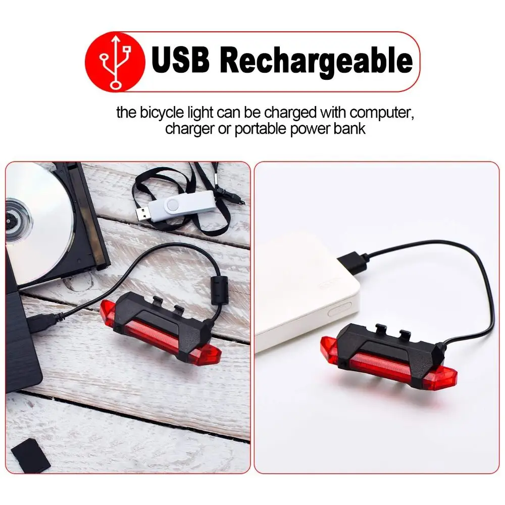 Luz trasera recargable USB para bicicleta – Impermeable e intermitente