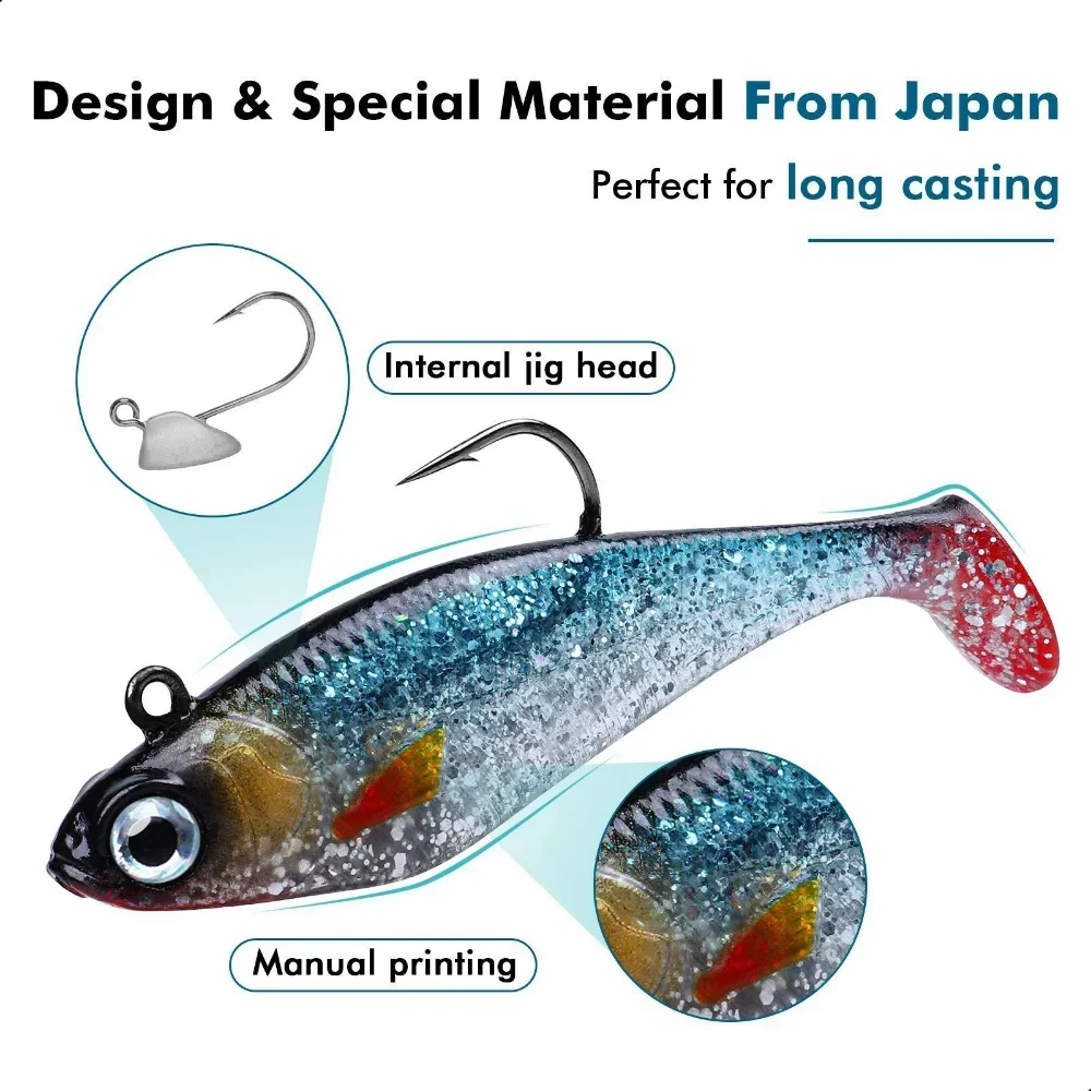 Señuelos Wobbler de silicona para pesca, cebos artificiales de goma para carpa, aparejos de cuchara, 6 piezas, cabeza de plantilla, cola en T, 90mm, 22,5g - imagen 4