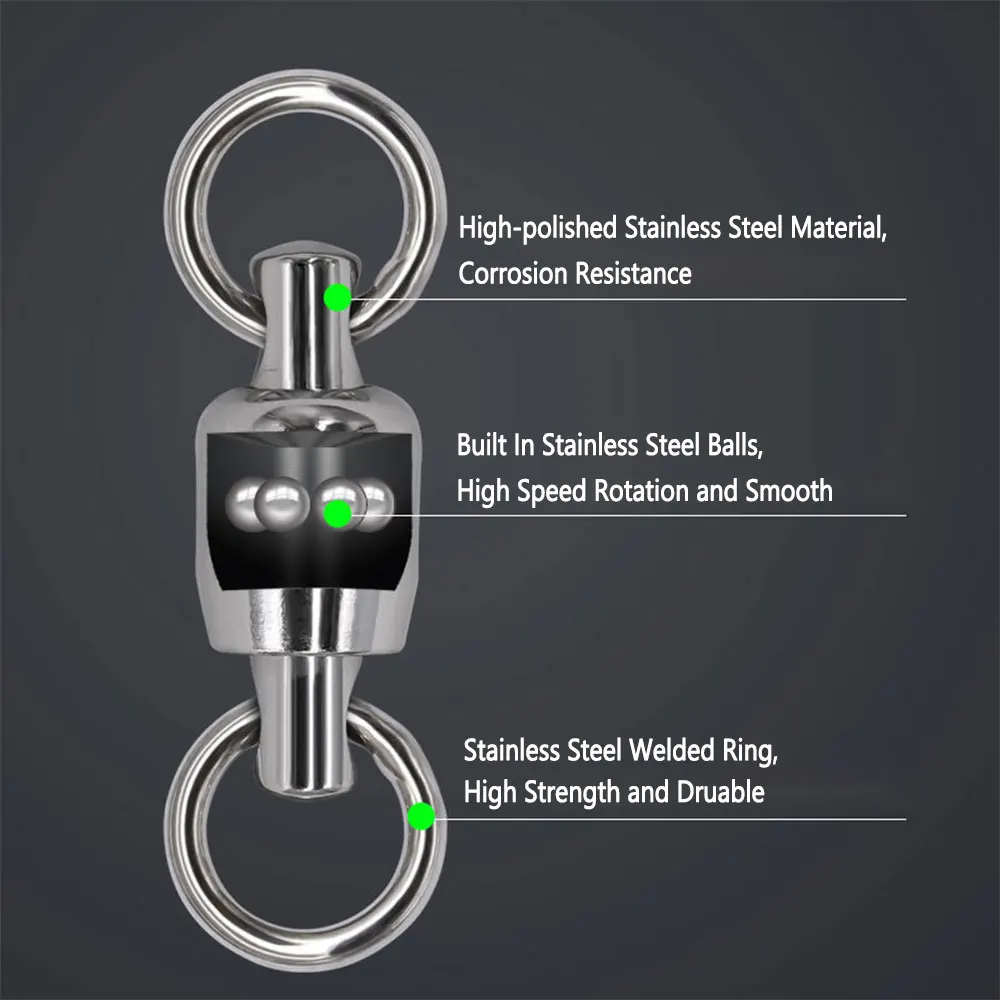 Bimoo-Anillo giratorio de rodamiento de bolas de acero inoxidable, Conector de pesca de agua dulce y salada, señuelo de cebo para curricán, 3 unidades - imagen 3