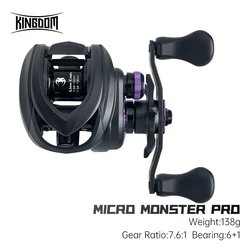 Carrete de Pesca Kingdom Micro Monster Pro, Carrete de Baitcasting, Arrastre Máximo de 4.6 kg, Relación de Engranajes 7.6:1, Material de Carbono Ultraligero de 138 g