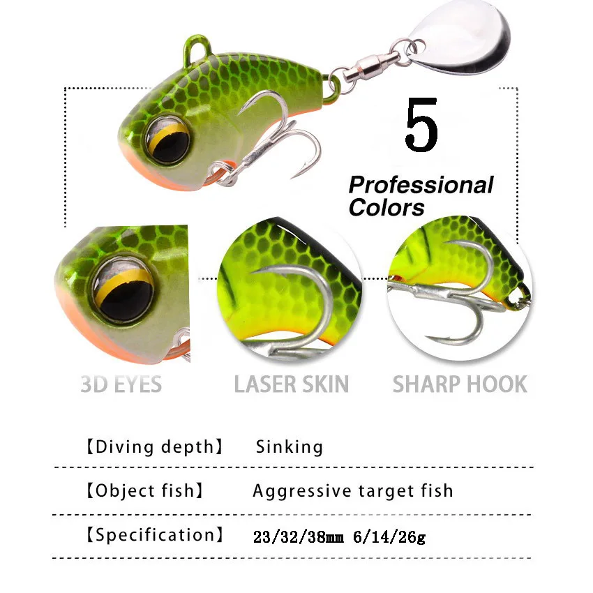 1 Uds. Cebo giratorio de Metal VIB con vibración Spinner cuchara Señuelos de Pesca 6g/14g/26g plantillas trucha Wobbler Pesca cebos duros aparejos de Pesca - imagen 3