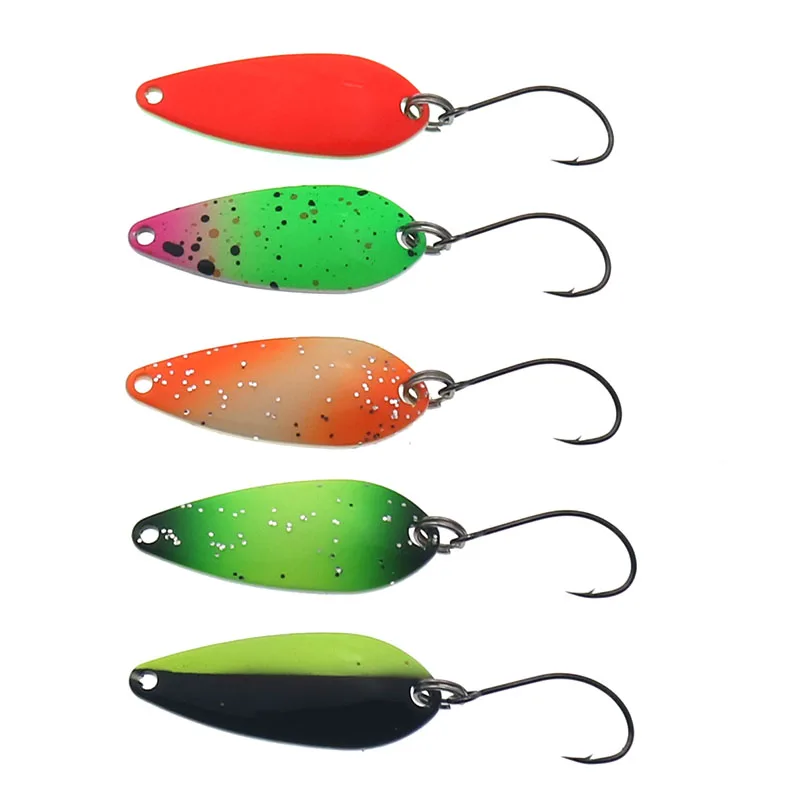 Cuchara de pesca 4,3g 34mm UV colorido trucha cuchara cebo cobre Metal pesca señuelo corriente trucha Chub perca salmón - imagen 5