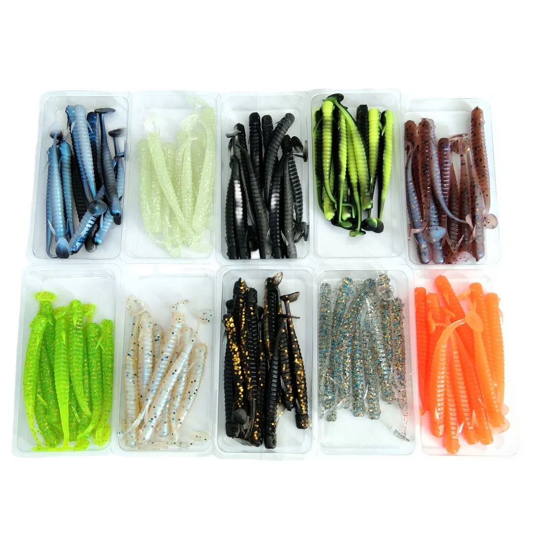 100 Uds señuelo de Pesca suave Ripple Shad 7,5 cm 2g para Pesca de Lucio cola en T Pesca Isca cebo de silicona Artificial - imagen 5