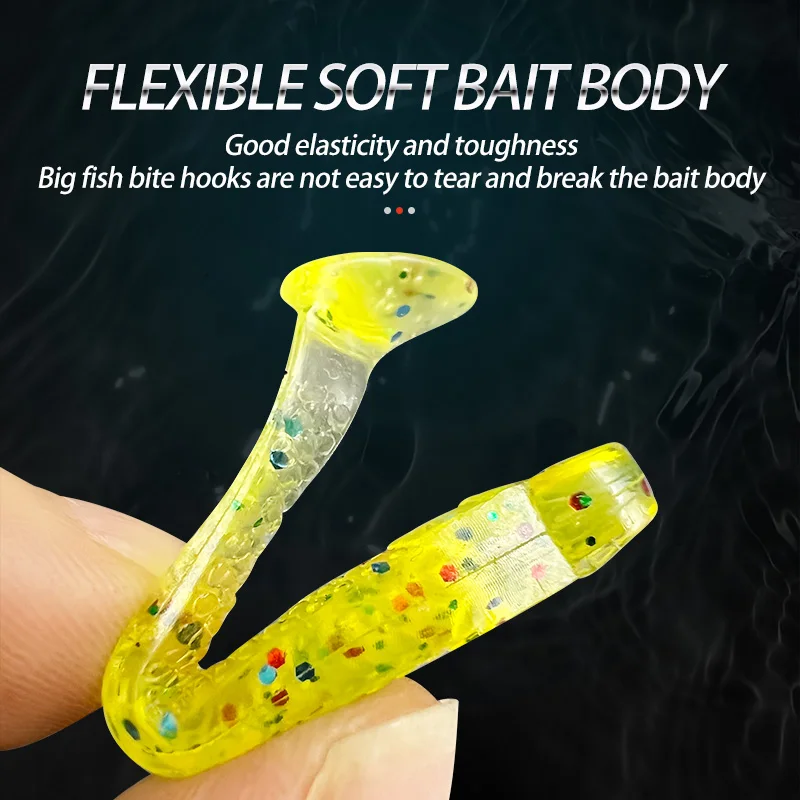 Señuelos de Pesca blandos de cola en T con paleta de 10 piezas, plantilla realista, Wobbler, carpa que brilla en la oscuridad, plástico Artificial, Swimbait colorido - imagen 3