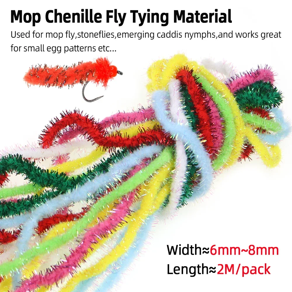 Wifreo, 2 paquetes de fregona para atar moscas, chenilla, fibra de Mylar nacarada para atar fregona, mosca, mosca de piedra emergente, Caddis, ninfas, Glo, insecto, mosca de huevo - imagen 2