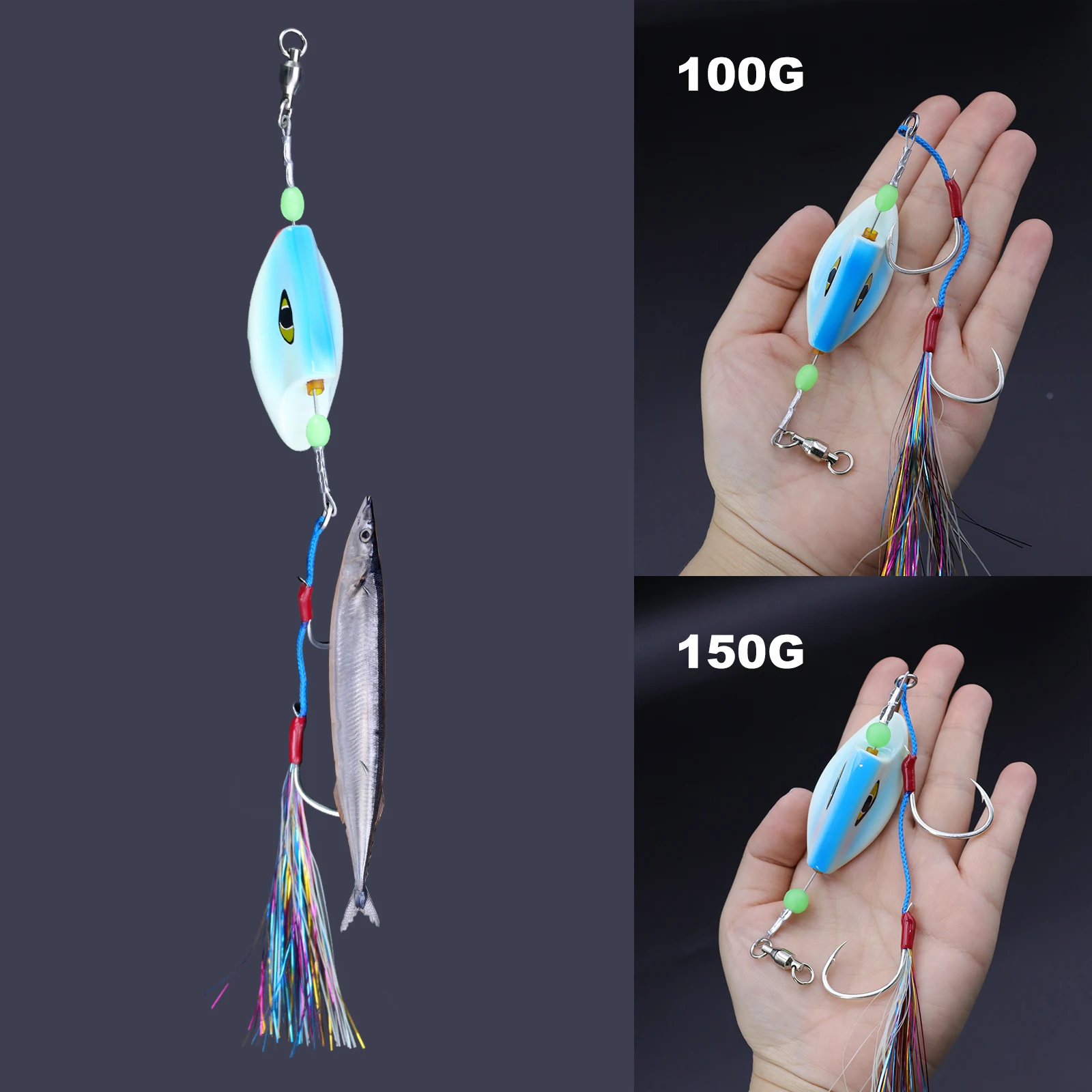 ZYZ-ganchos de cuerda JIG para pesca en el mar, señuelo JIG de agua salada de 100g, 150g, 200g, anzuelos dobles de alta resistencia, aparejos de cebo vivo para pesca en el mar - imagen 5