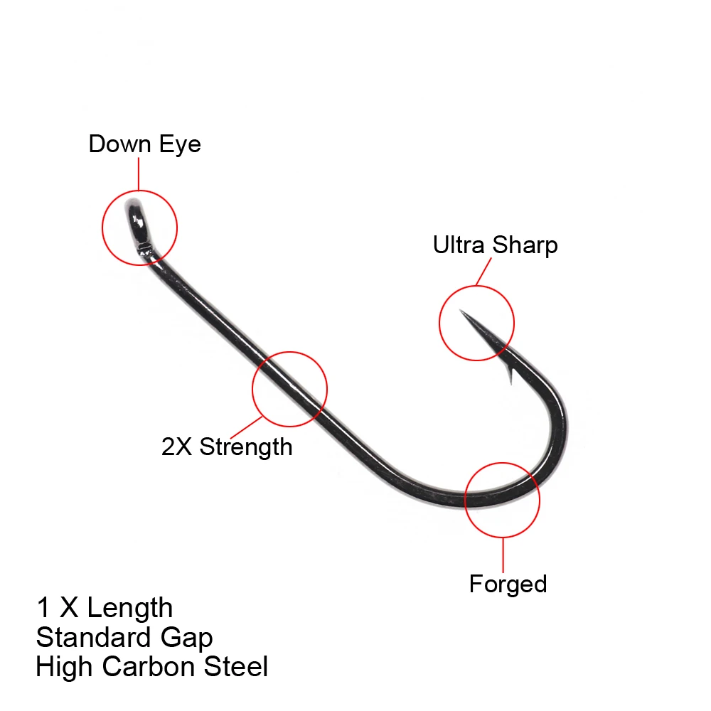 Mejore su experiencia de pesca con este gancho forjado ultra afilado diseñado para 2x resistencia y 1X de longitud, con un espacio estándar