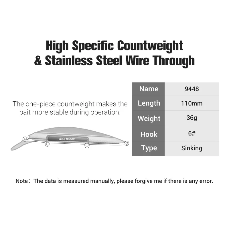Noeby-señuelo de pesca de pececillo pesado, 110mm, 36g, galvanoplastia que se hunde, Jerkbait, cebo duro Artificial, señuelos de pesca de agua salada - imagen 4