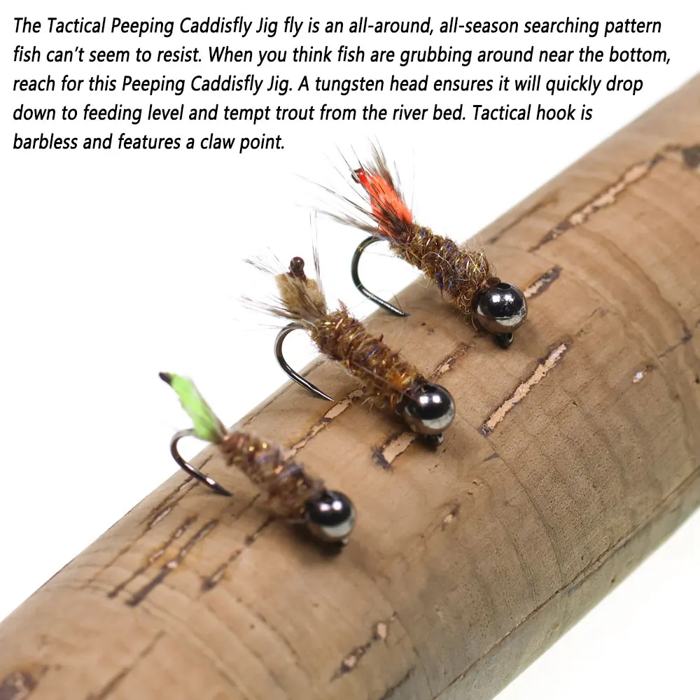 Peeping Caddisfly Jig Head de tungsteno – Ninfa para trucha europea - imagen 5