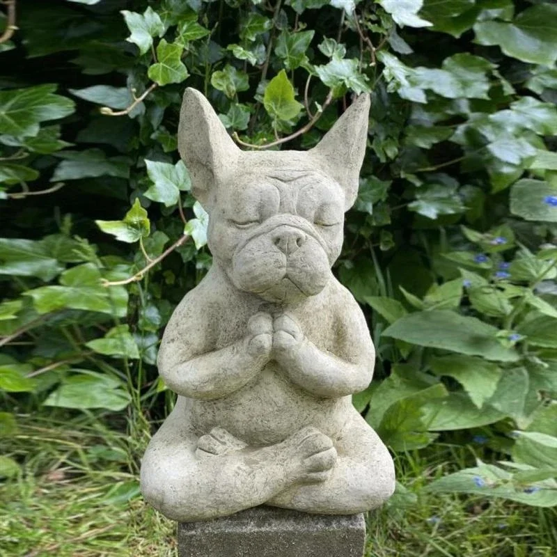 Estatua de resina para perro, meditación, Pose de Yoga, adornos, oración impermeable, Zen, Bulldog Francés, escultura, artesanía, decoración de jardín - imagen 3