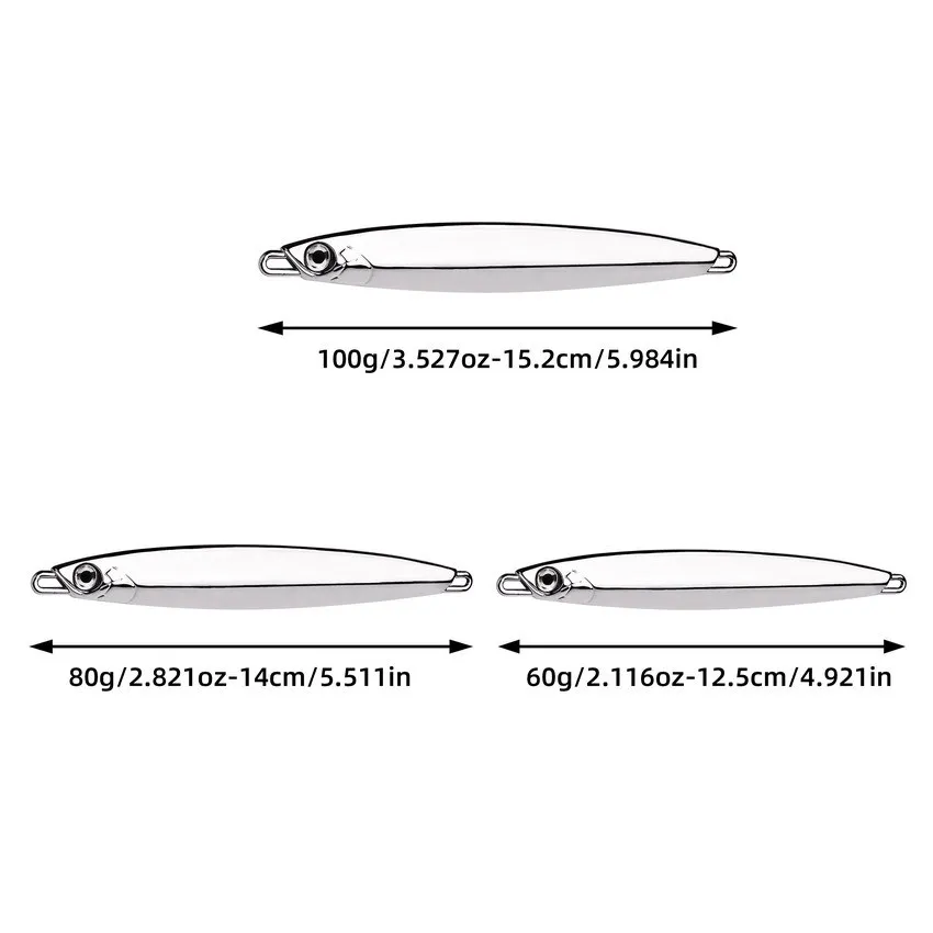 Señuelo de cuchara de Metal, plantilla de pesca, 60g, 80g, 100g, cebo duro de Jigging de fundición larga, Wobbler de pesca para lubina, juego grande, señuelos que se hunden - imagen 5