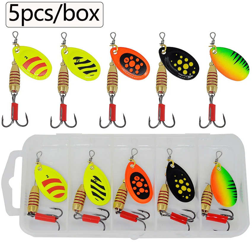 5 unids/caja Spinner señuelo de Pesca cebo 5g cebos de cuchara de Metal Señuelos de Pesca cebos duros artificiales de invierno Pesca Spinnerbait