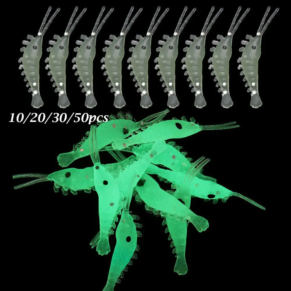 10/20/30/50 Uds. Luminoso suave 3cm biomimético pesca en el mar camarones cebo falso luminoso camarones Señuelos de Pesca gancho gusano silicona - imagen 4
