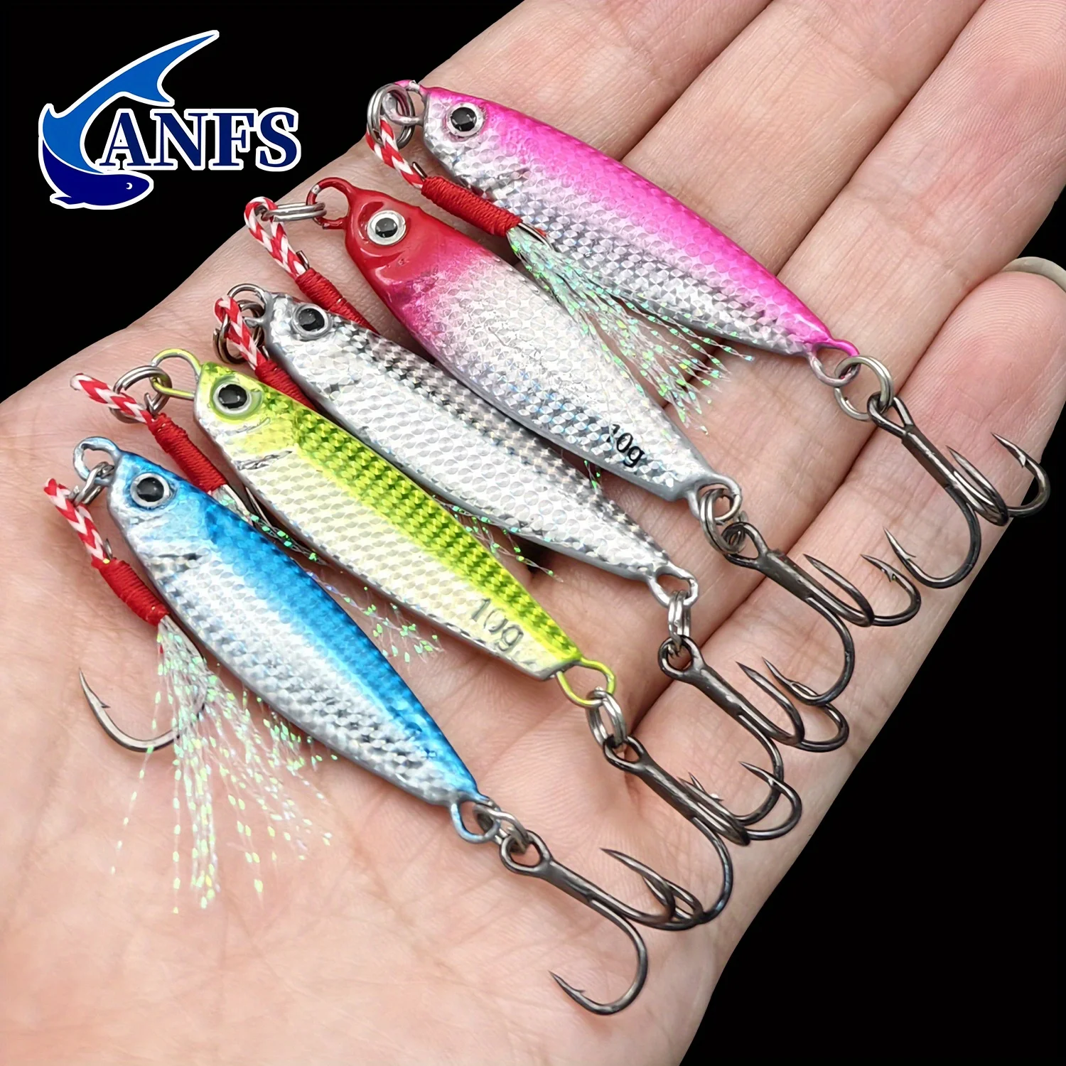 ANFS 5 uds 10gMetal Jig Señuelos de Pesca Set-Cebos de lubina artificiales, señuelo de Jigging de trucha para pesca en agua dulce y salada - imagen 4