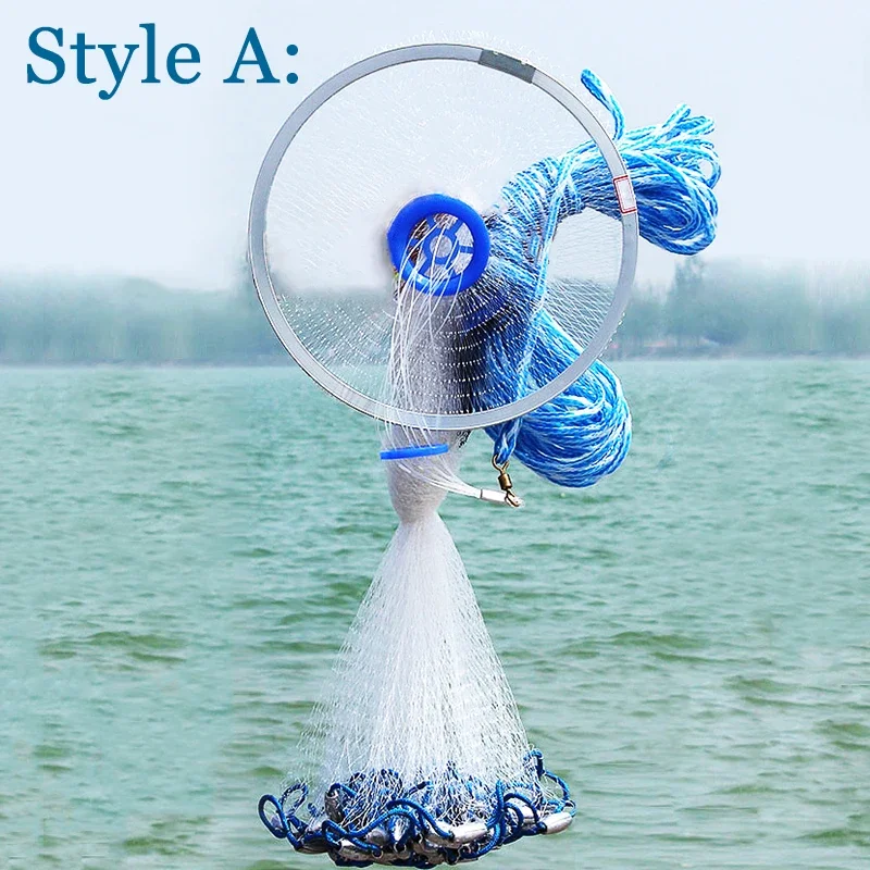 Lawaia-Red de fundición a mano de 240cm, 420cm, 600cm, red de monofilamento de nailon, Material de alambre de aluminio o plástico azul, anillo de red plegable - imagen 5