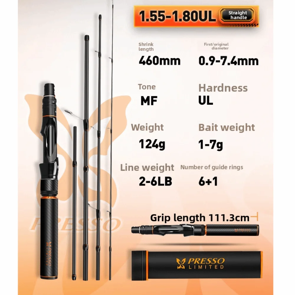 Caña de pescar de mariposa ultraligera, 4 + 1 secciones, acción ML/F, caña de pescar de fundición larga, 1,55-2,28 m de longitud, caña multisecciones - imagen 2