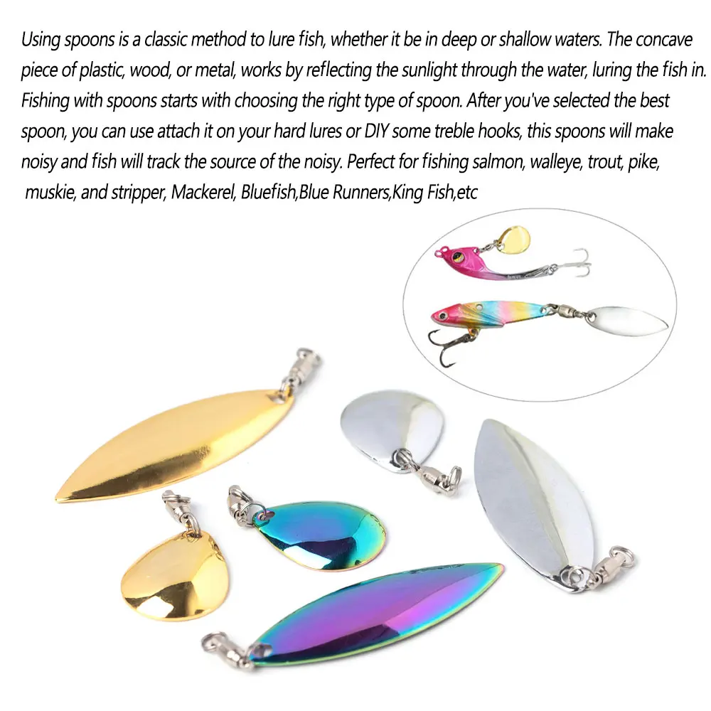 Bimoo, 10 Uds., cuchara de señuelo de Metal para pesca, cuchara giratoria DIY, señuelos, ranas, VIB, accesorios reflectantes, hoja, cucharas ruidosas, herramienta de pesca - imagen 5