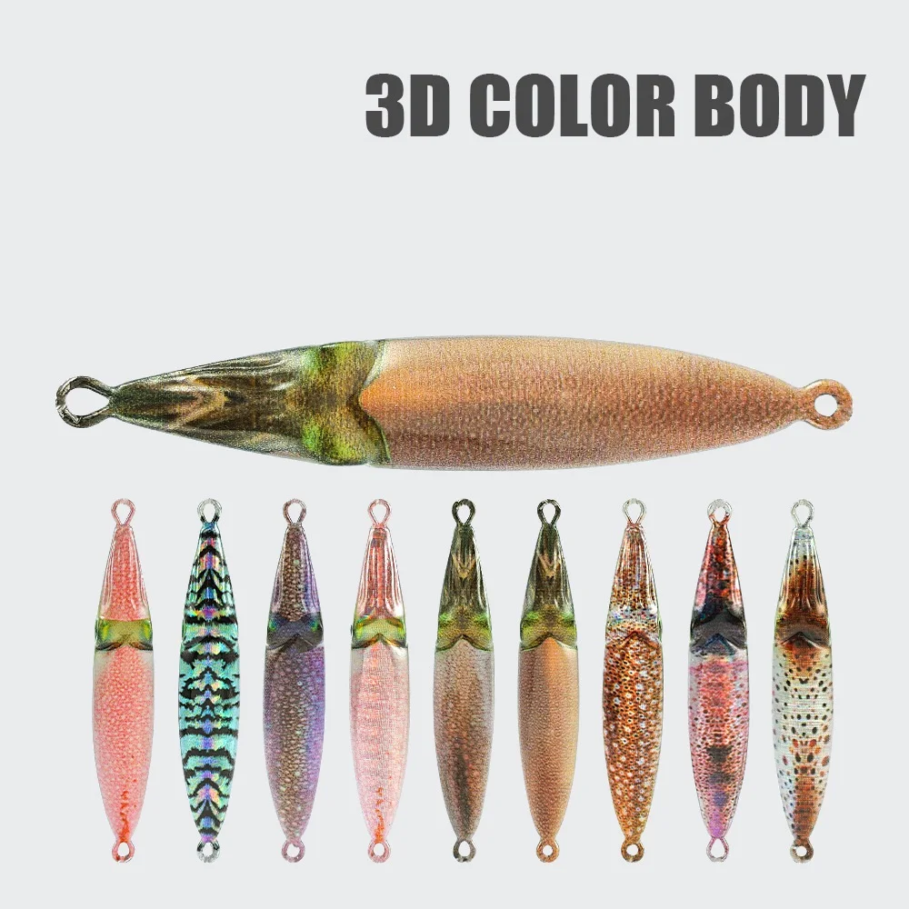 Señuelo de calamar metálico impreso en 3D con plumas para agua salada - imagen 4