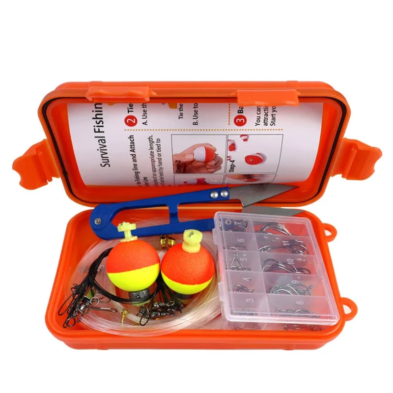 JSFUN-Kit de pesca con señuelo de emergencia, juego de aparejos de pesca todo en uno con tijeras de línea, anzuelos flotadores, pesca duradera portátil, 90 Uds. - imagen 3