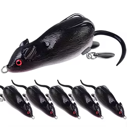 FISHIINAPOT-señuelo de pesca de silicona Artificial, 1 unidad, ojos 3D, ratón suave negro, sonido de campanas, 7cm/17g, Rana, mar, Swimbait, Crankbait