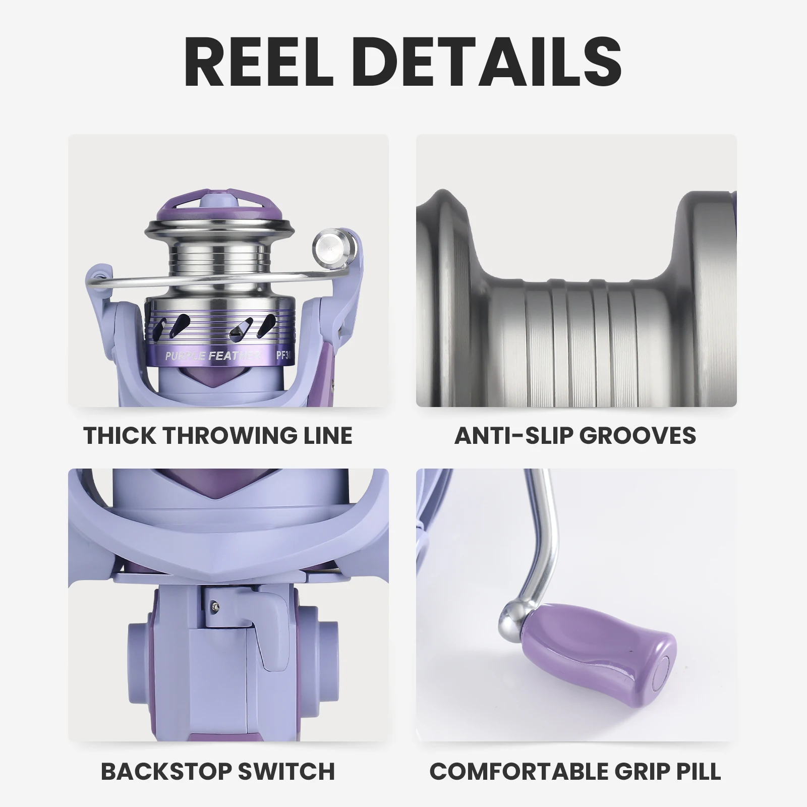 Carrete giratorio púrpura para Halloween, relación de engranaje 5,2: 1, arrastre máximo de 8KG, ambidxioso para pesca al aire libre en agua salada y dulce - imagen 3