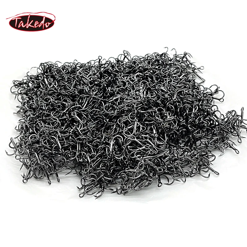 TAKEDO b** 5PCS Anzuelo de pesca de acero con alto contenido de carbono 6 #   8 #   10 #   12 #   Anzuelo triple 6062 1X anzuelos de pesca con púas fuertes de níquel negro - imagen 4