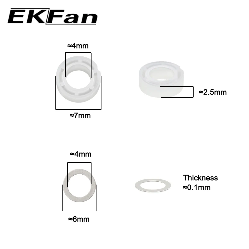 Rodamientos de plástico de eje de 4mm de acero inoxidable Ekfan 7x4x2,5 MM para accesorios de piezas de carrete de fundición giratoria - imagen 3