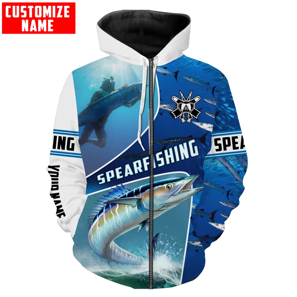 Wahoo pesca submarina azul nombre personalizado 3D impreso hombres Sudadera con capucha y sudadera Unisex cremallera sudaderas con capucha chándales casuales KJ913 - imagen 3