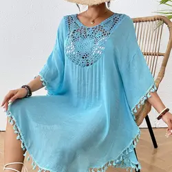 Vestido Playa Cuello Cuadrado – Cubrebañador Protector Solar Mujer